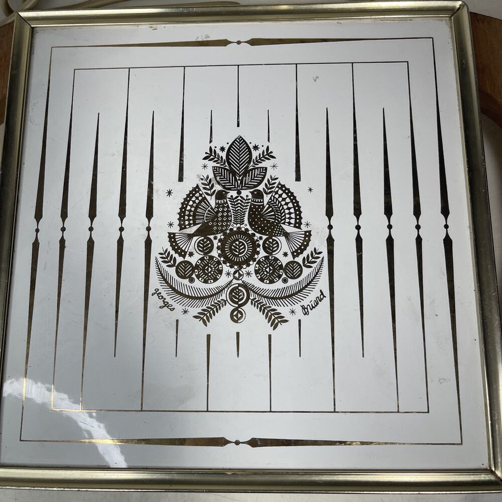 Vintage Georges Briard Hot Plate Food Warmer Golden Birds Sonata Pattern 6"x8.5" - Picture 2 of 6